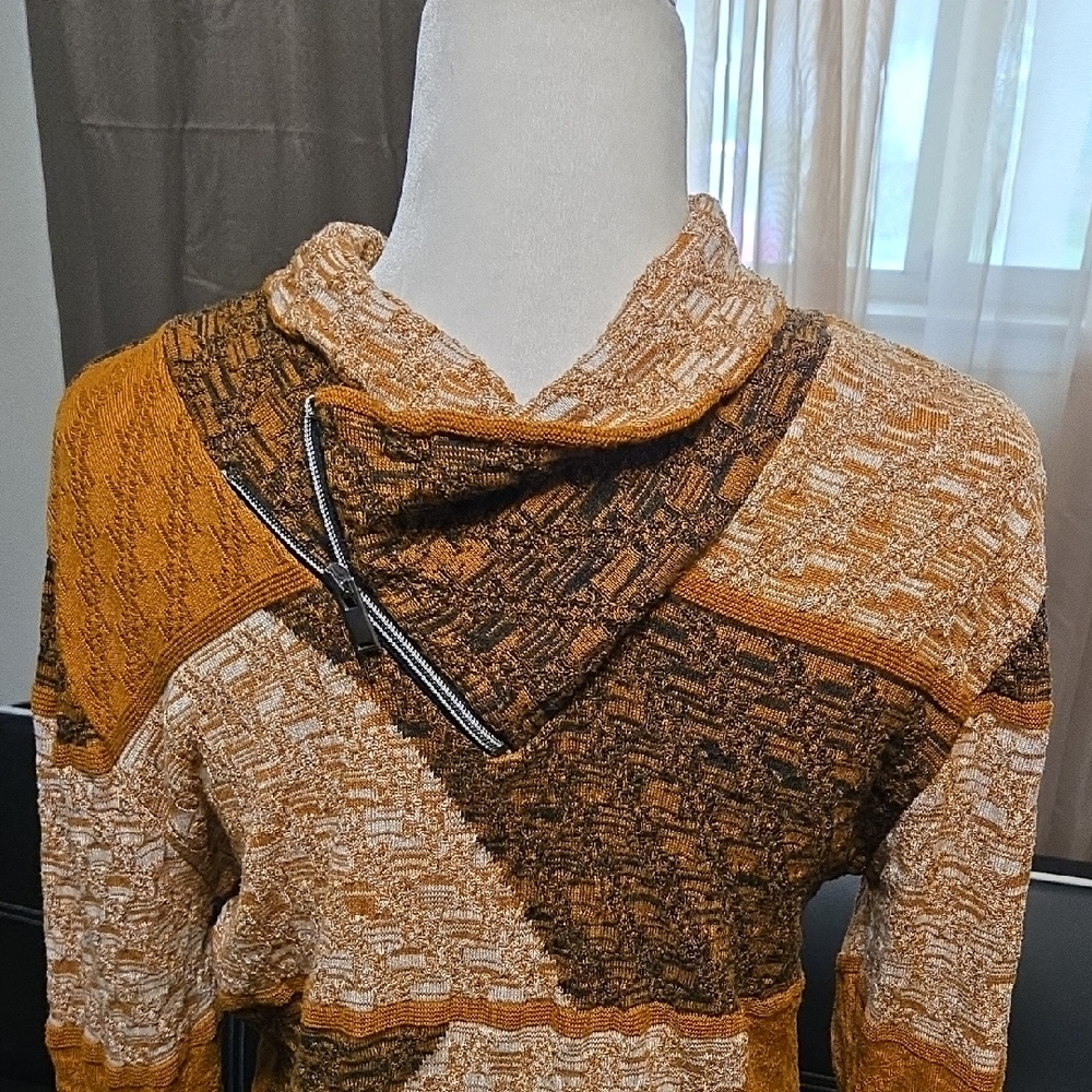 Men's Patchwork Cowl Neck Sweater - image 4